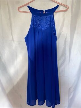 Royal Blue Lace Halter Swing Dress